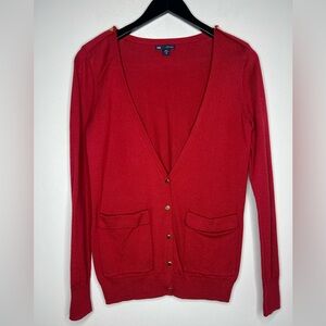 Gap Red Cardigan Sweater 100% Cotton V-Neck Button Knit Women’s XS Preppy Basic